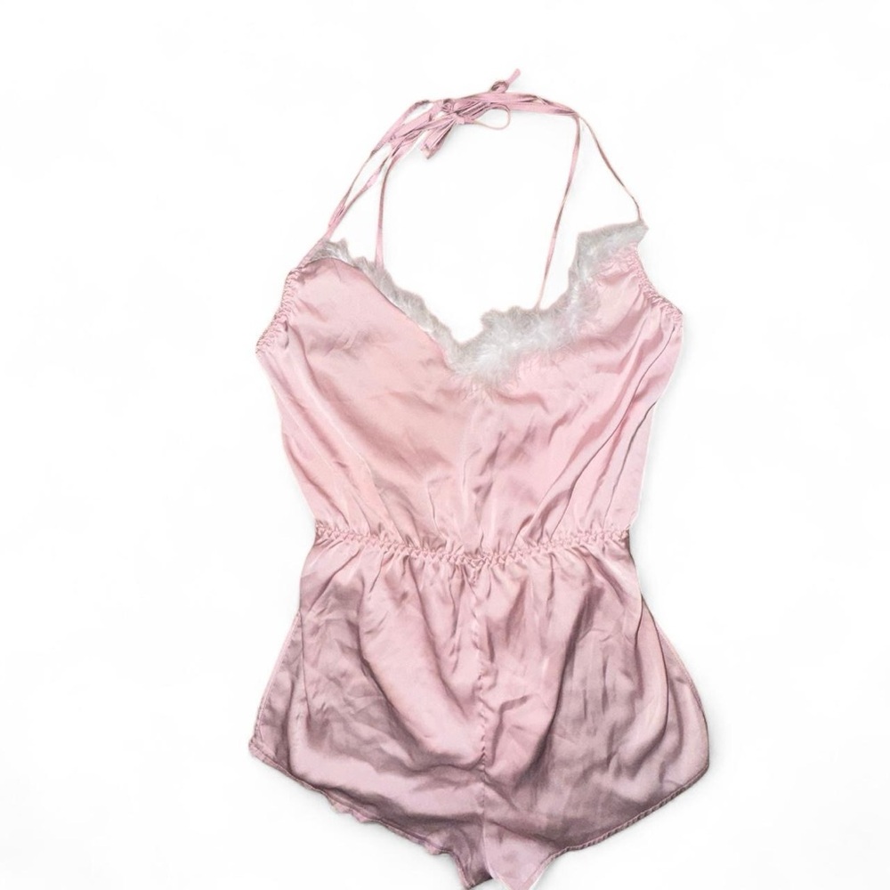 Satin Romper with Fur Trim